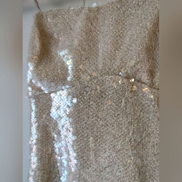 GUESS Champagne Beige Strapless Sequin Mini Dress Size 2 Cocktail Party Look - Picture 4 of 11